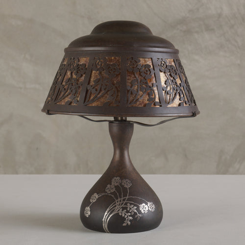 HEINTZ ART METAL SHOP, FLORAL OVERLAY TABLE LAMP, c1915